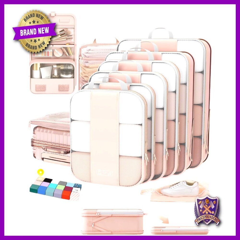 Compression Packing Cubes Set Travel Organizer Expandable Space Saver Bags